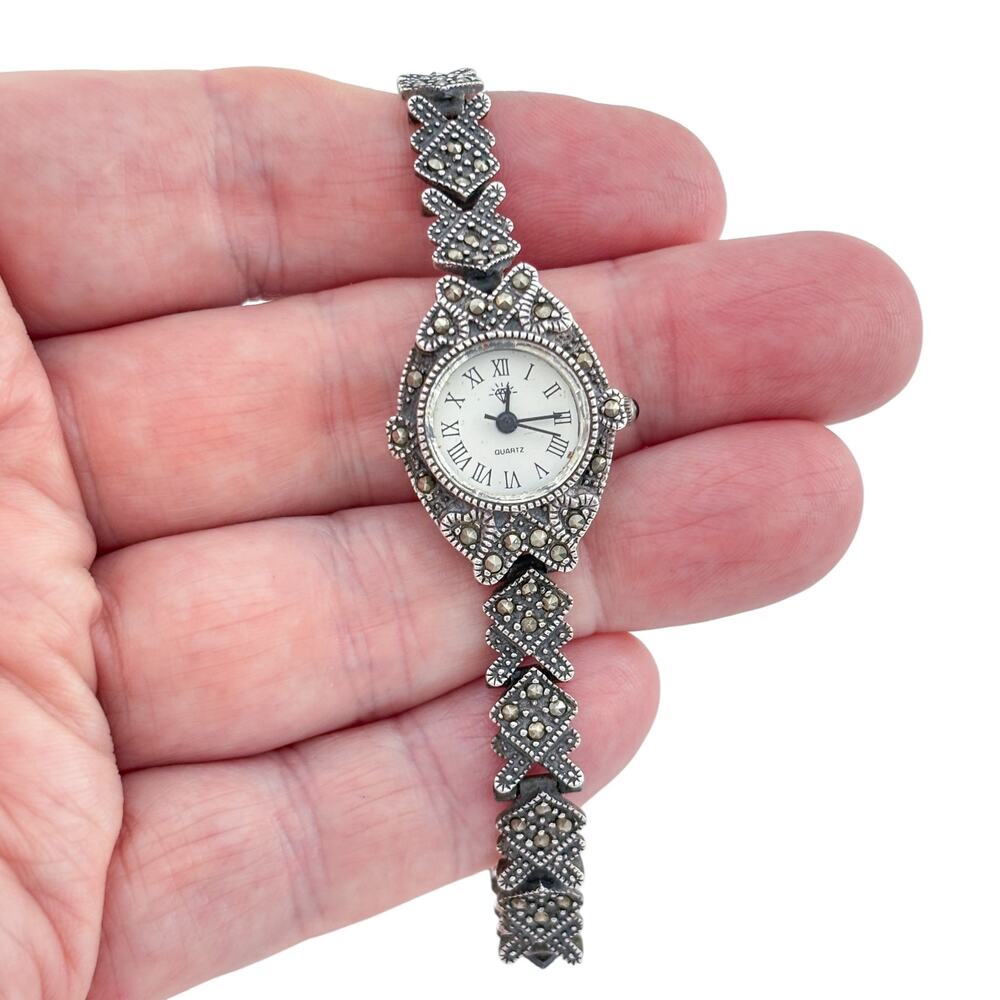 Vintage Sterling Silver 925 Marcasite Watch Bracelet 7"